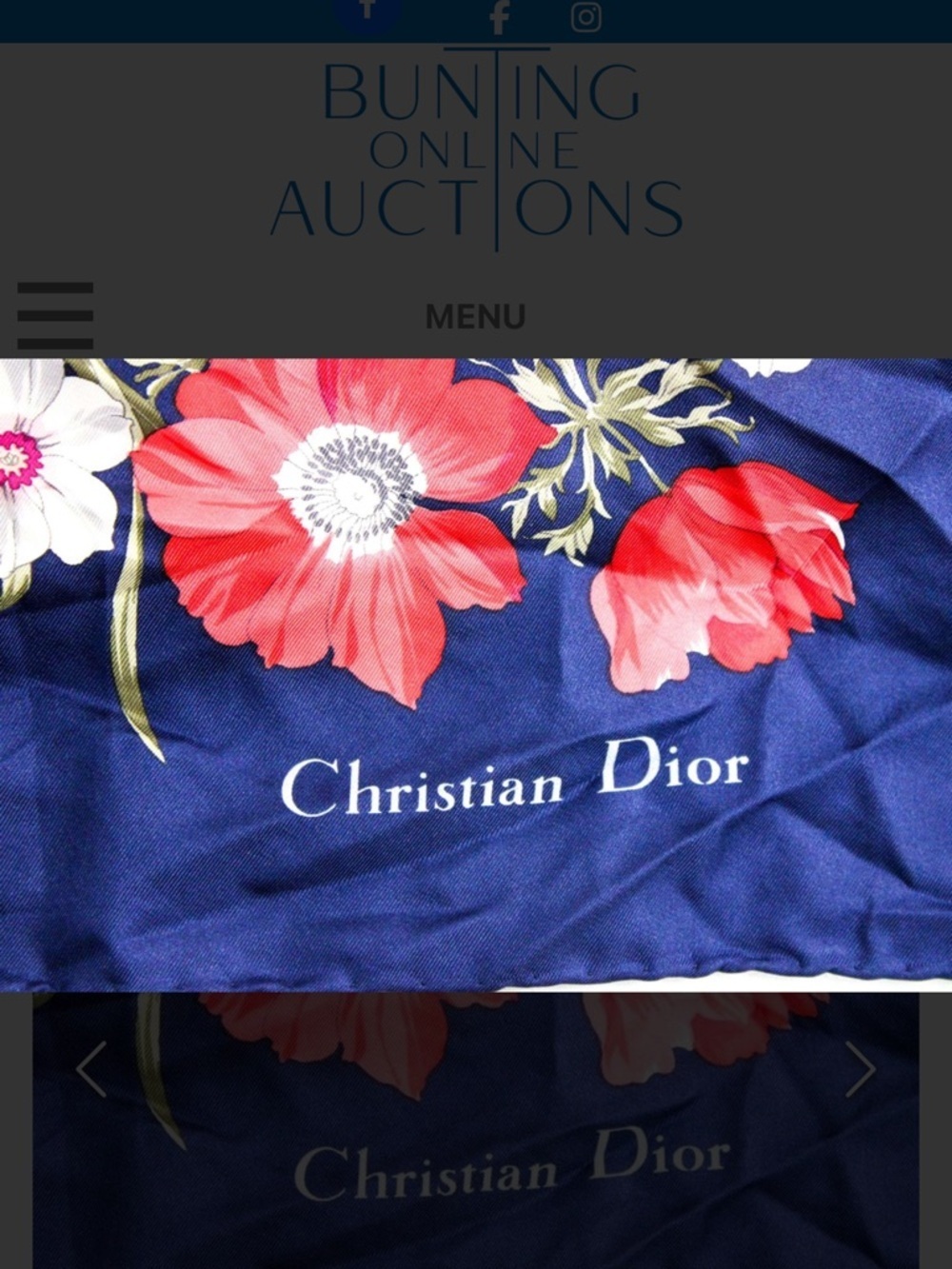 Dior Navy Silk Scarf with Red and Cream Floral Print with COA Simply Elegant